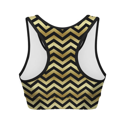 Gold And Black Chevron Pattern Print Women's Sports Bra