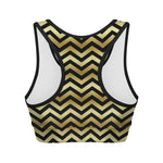 Gold And Black Chevron Pattern Print Women's Sports Bra