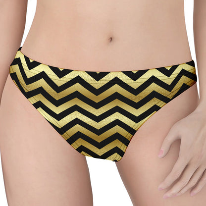 Gold And Black Chevron Pattern Print Women's Thong