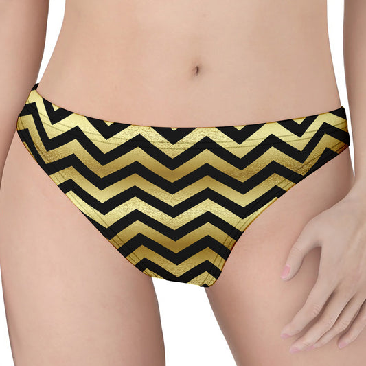 Gold And Black Chevron Pattern Print Women's Thong