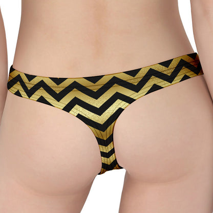 Gold And Black Chevron Pattern Print Women's Thong