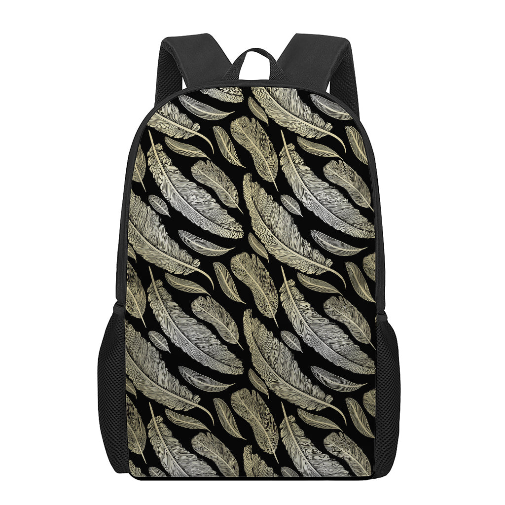 Gold And Black Feather Pattern Print 17 Inch Backpack