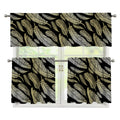 Gold And Black Feather Pattern Print 3 Piece Kitchen Curtains