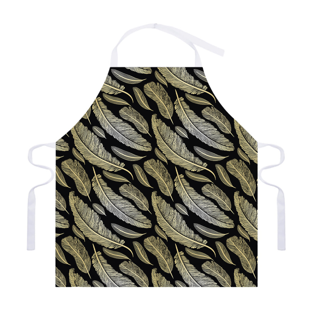 Gold And Black Feather Pattern Print Adjustable Apron