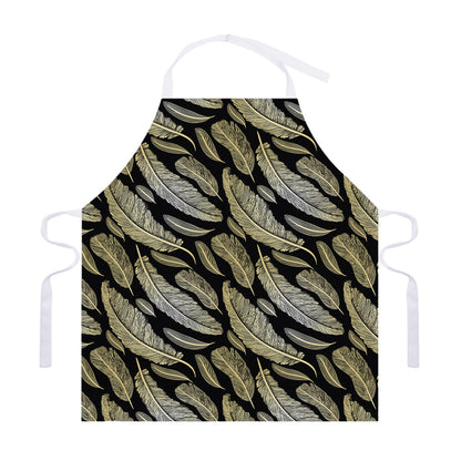 Gold And Black Feather Pattern Print Adjustable Apron
