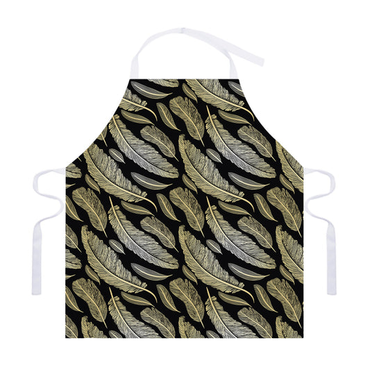 Gold And Black Feather Pattern Print Adjustable Apron