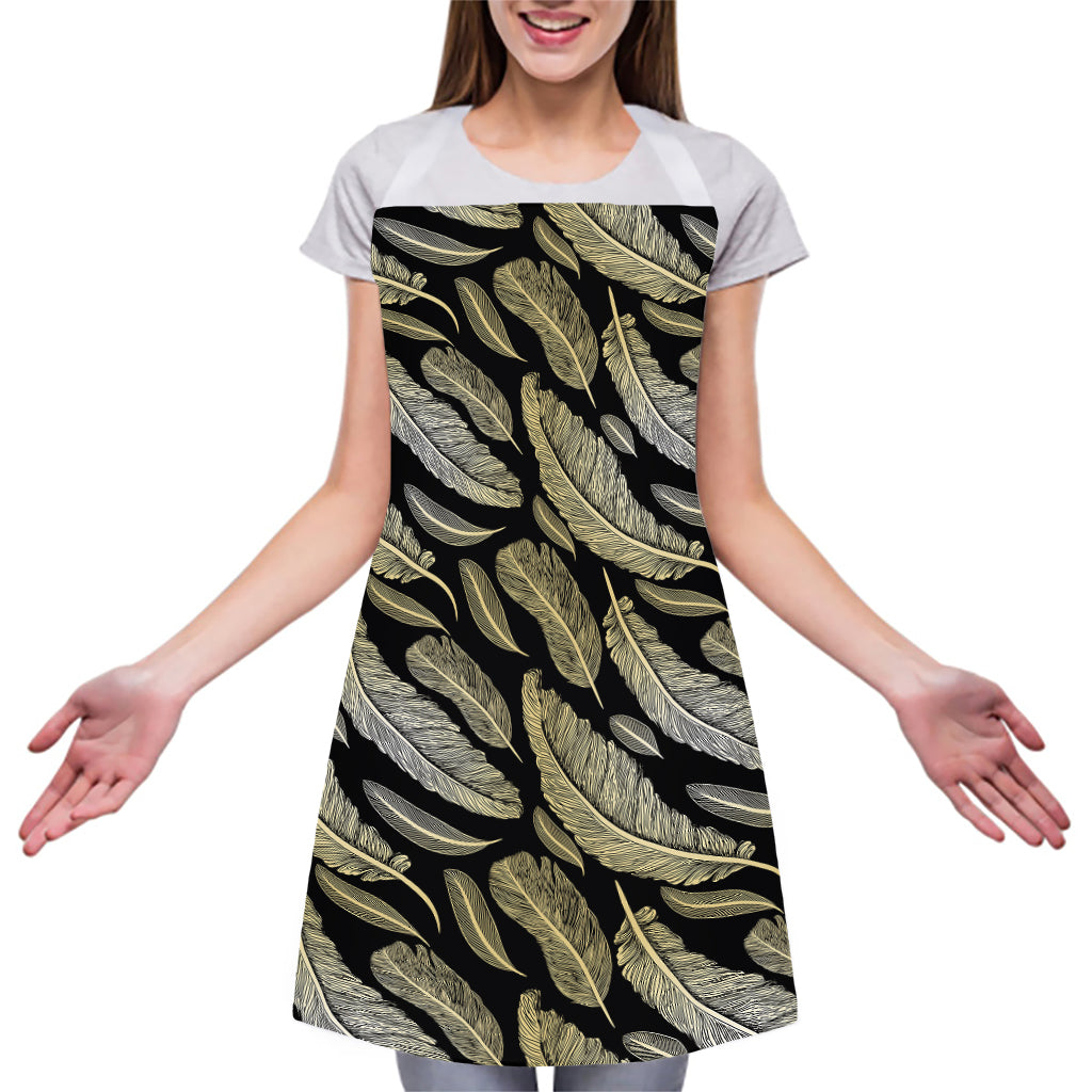Gold And Black Feather Pattern Print Adjustable Apron