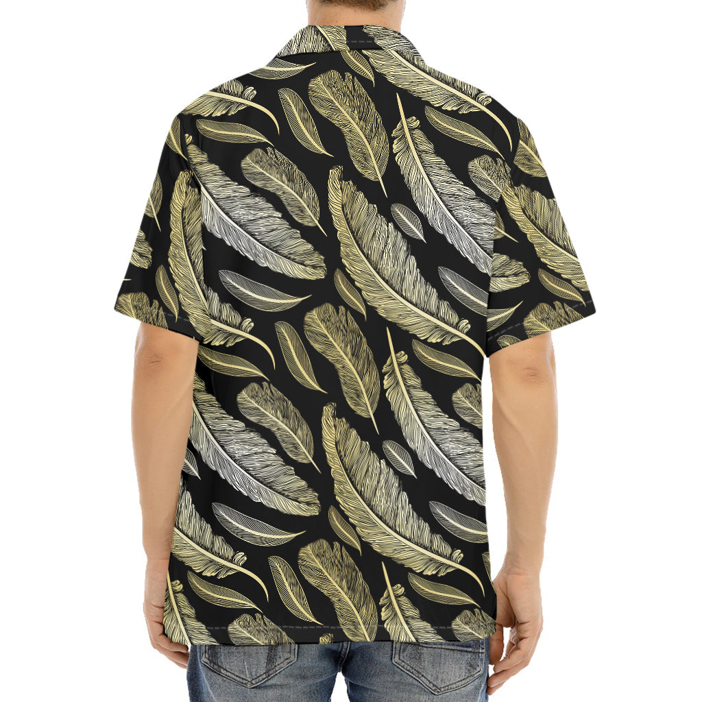 Gold And Black Feather Pattern Print Aloha Shirt