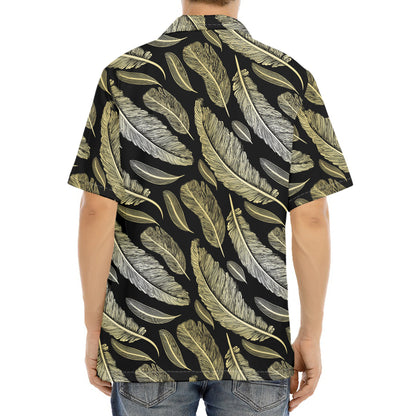 Gold And Black Feather Pattern Print Aloha Shirt