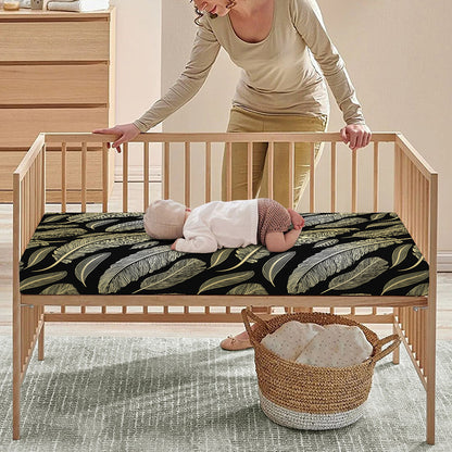 Gold And Black Feather Pattern Print Baby Crib Sheet
