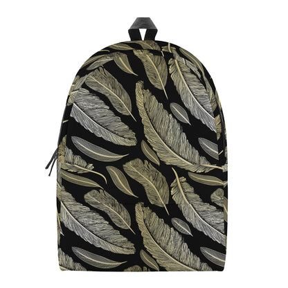 Gold And Black Feather Pattern Print Backpack