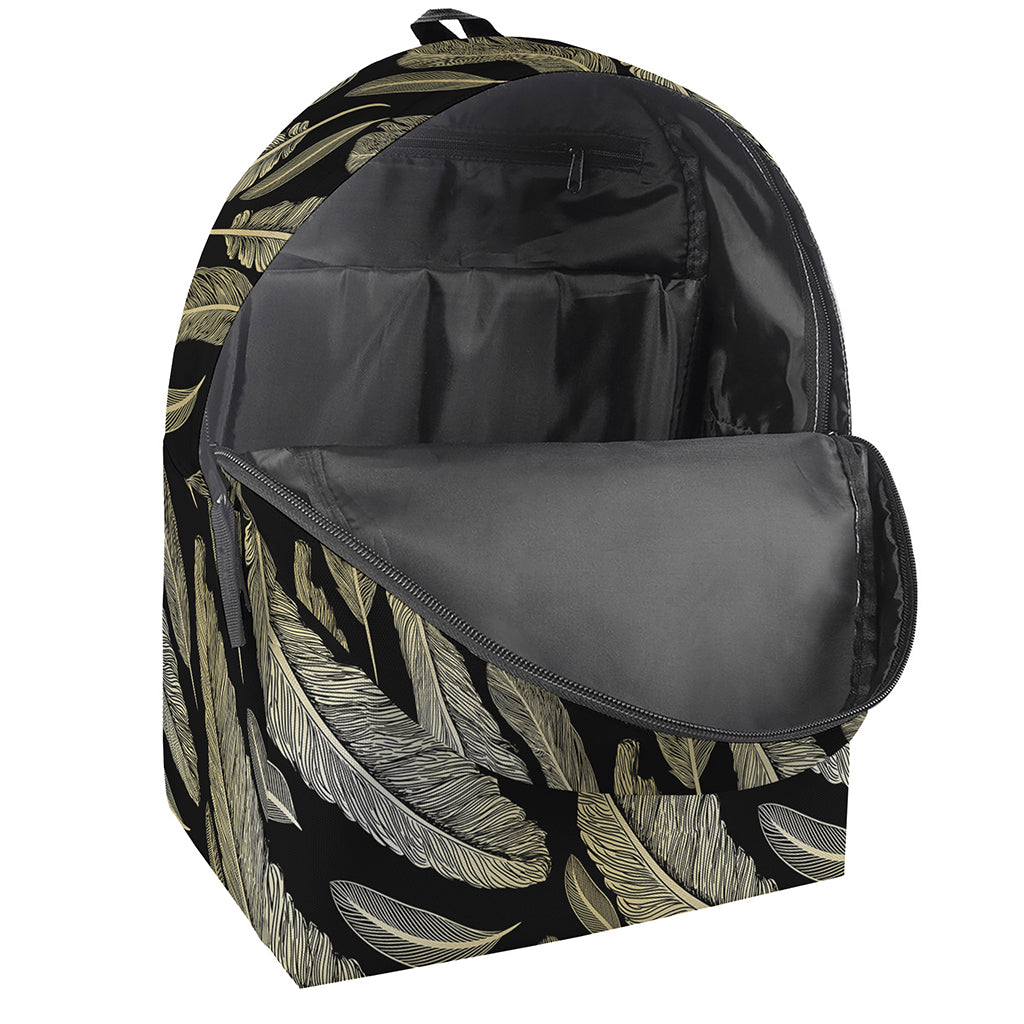 Gold And Black Feather Pattern Print Backpack
