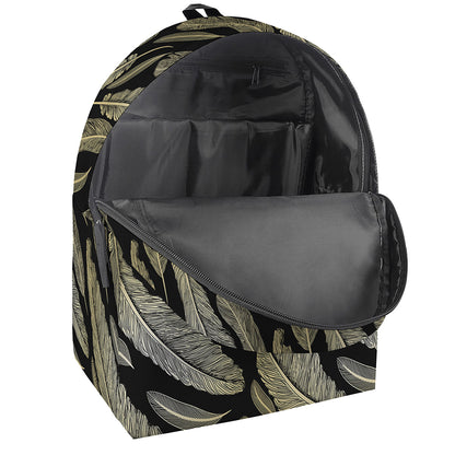 Gold And Black Feather Pattern Print Backpack
