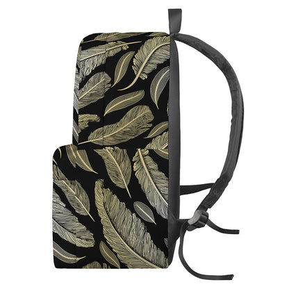 Gold And Black Feather Pattern Print Backpack