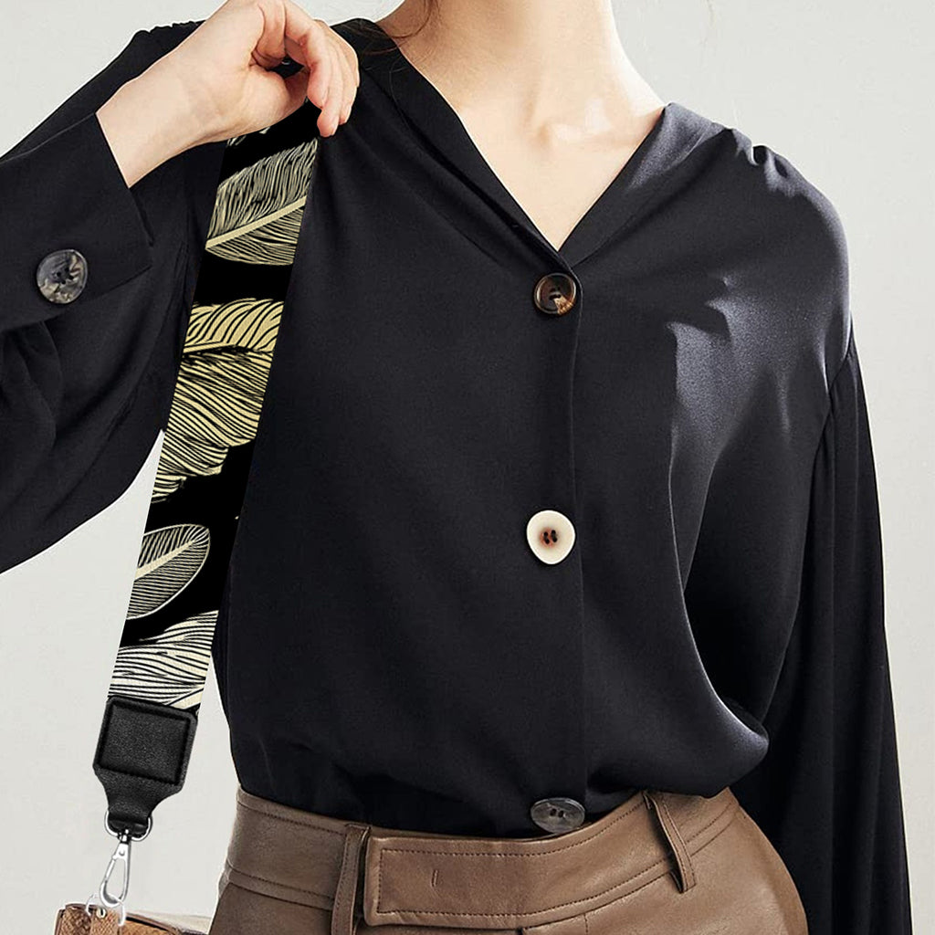 Gold And Black Feather Pattern Print Bag Strap