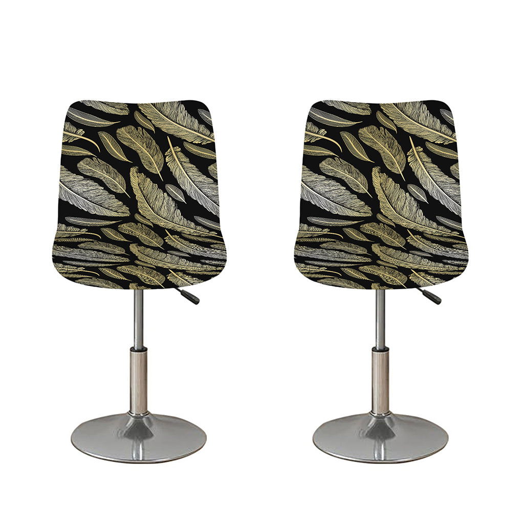 Gold And Black Feather Pattern Print Bar Stool Covers