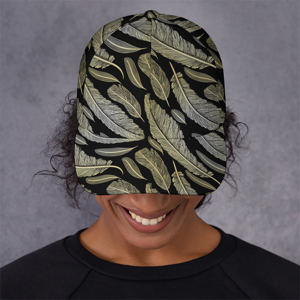 Gold And Black Feather Pattern Print Baseball Cap