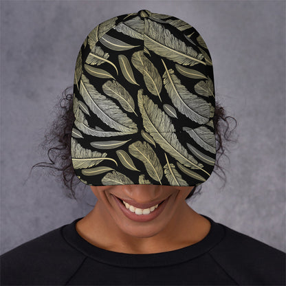 Gold And Black Feather Pattern Print Baseball Cap
