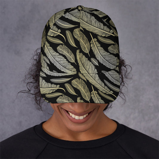 Gold And Black Feather Pattern Print Baseball Cap