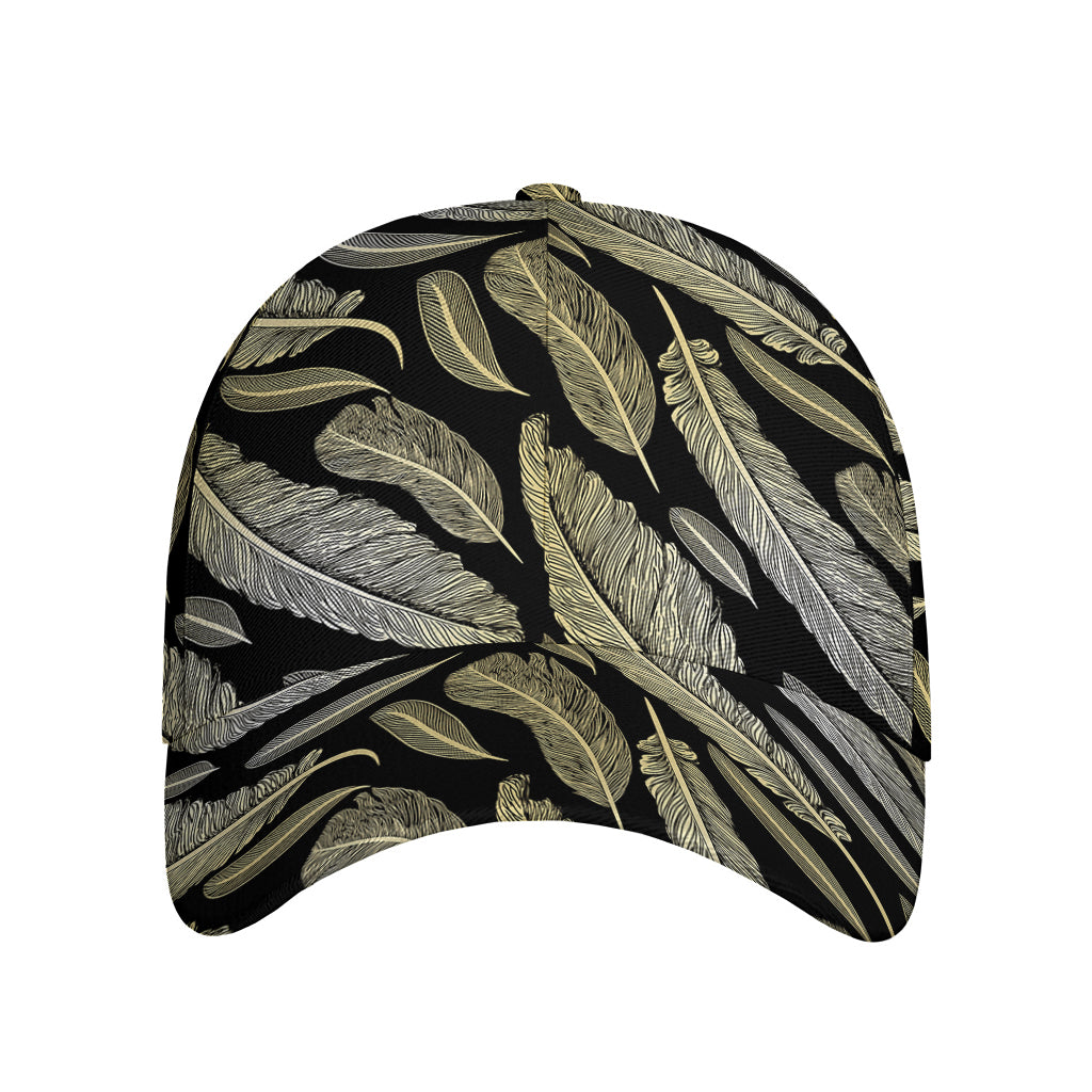 Gold And Black Feather Pattern Print Baseball Cap