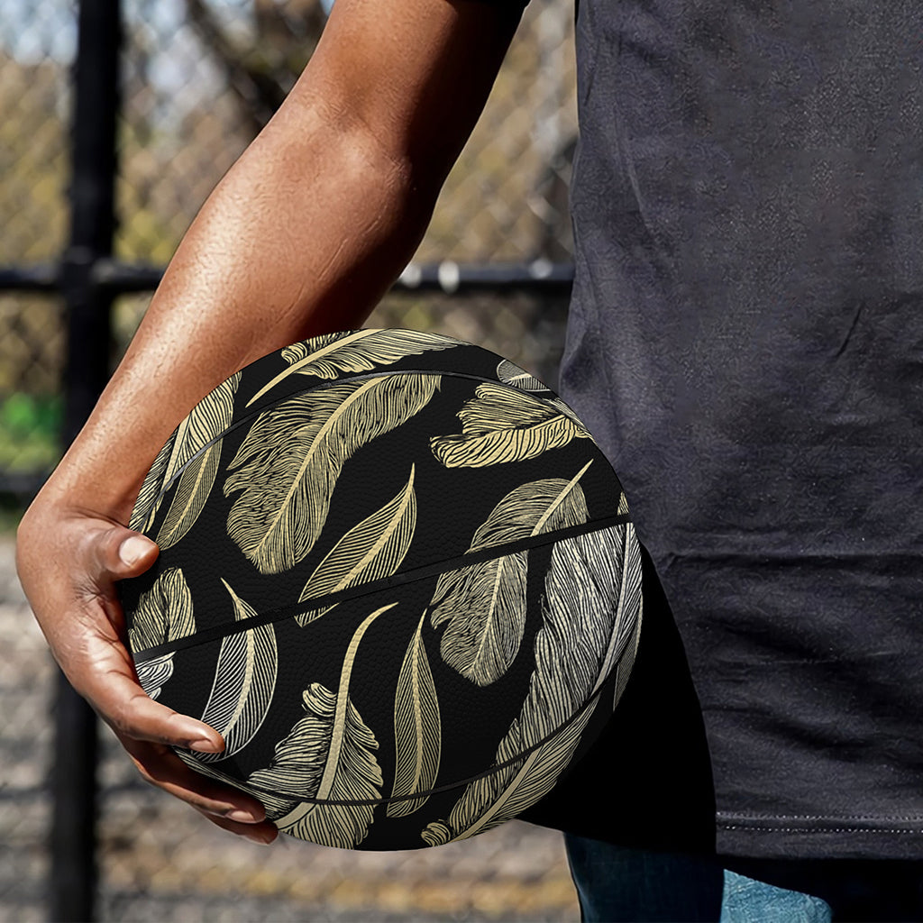 Gold And Black Feather Pattern Print Basketball