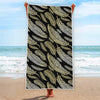 Gold And Black Feather Pattern Print Beach Towel