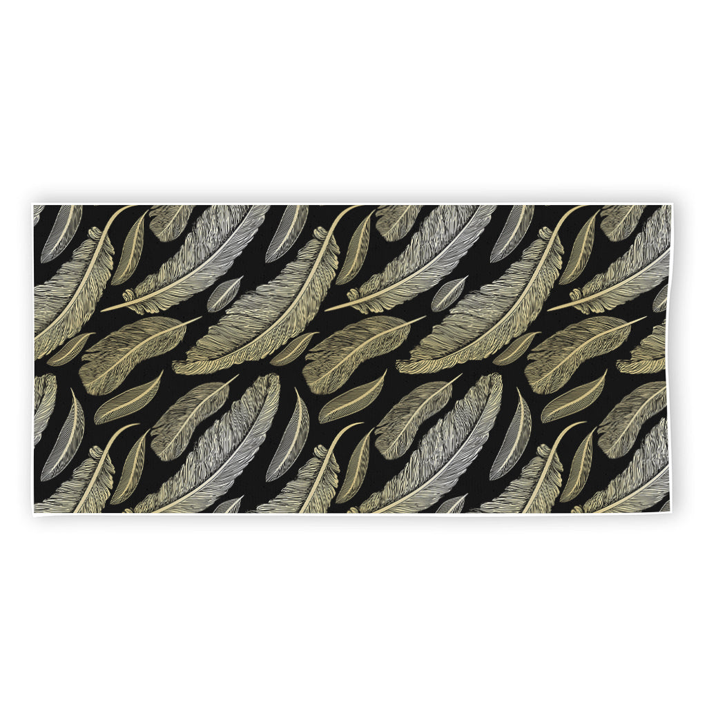 Gold And Black Feather Pattern Print Beach Towel