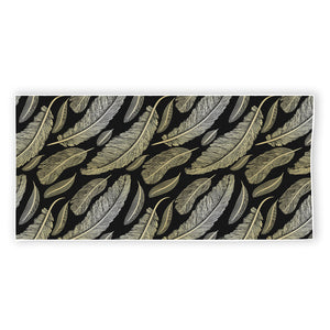 Gold And Black Feather Pattern Print Beach Towel