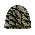 Gold And Black Feather Pattern Print Beanie