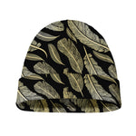 Gold And Black Feather Pattern Print Beanie