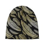 Gold And Black Feather Pattern Print Beanie