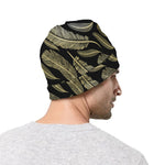 Gold And Black Feather Pattern Print Beanie