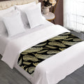 Gold And Black Feather Pattern Print Bed Runner