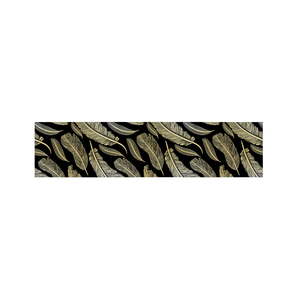 Gold And Black Feather Pattern Print Bed Runner