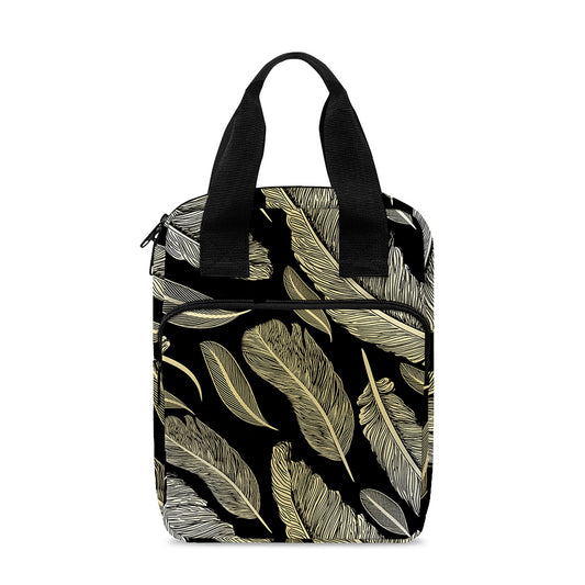 Gold And Black Feather Pattern Print Bible Tote Bag