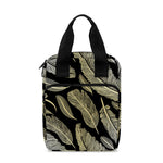 Gold And Black Feather Pattern Print Bible Tote Bag