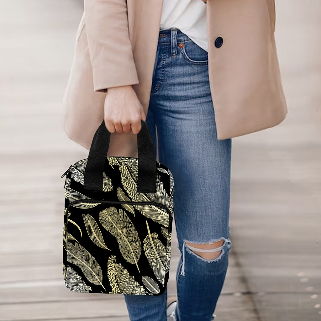 Gold And Black Feather Pattern Print Bible Tote Bag