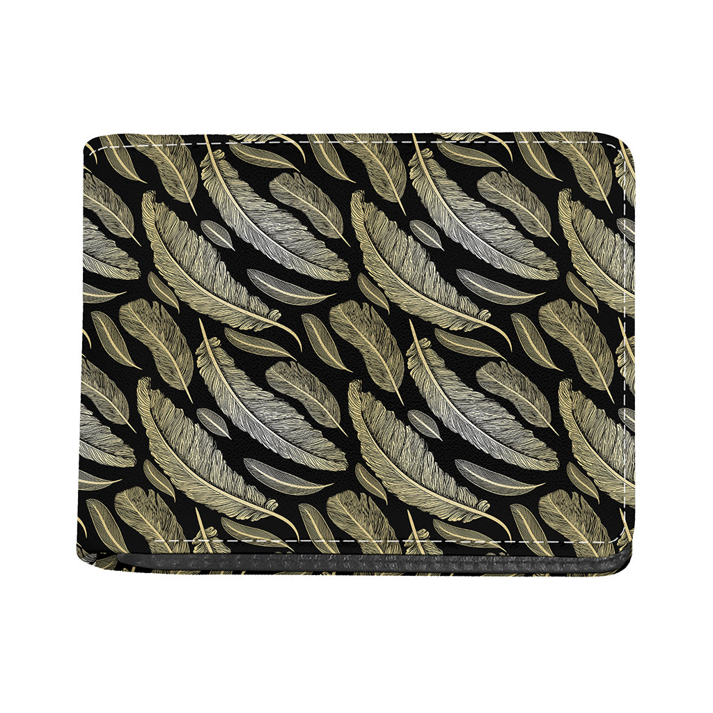 Gold And Black Feather Pattern Print Bifold Wallet