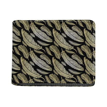 Gold And Black Feather Pattern Print Bifold Wallet