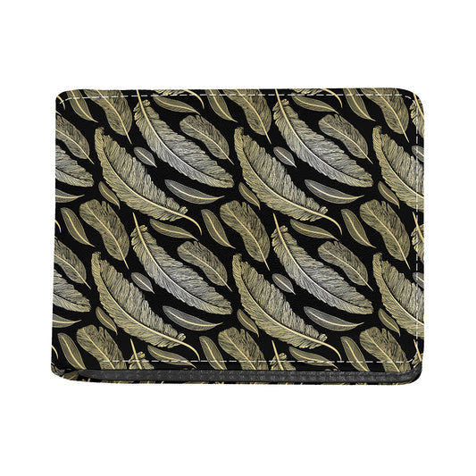 Gold And Black Feather Pattern Print Bifold Wallet