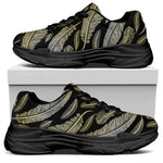 Gold And Black Feather Pattern Print Black Chunky Shoes