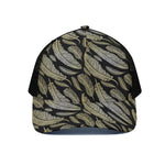 Gold And Black Feather Pattern Print Black Mesh Trucker Cap