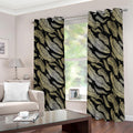 Gold And Black Feather Pattern Print Dimout Grommet Curtains
