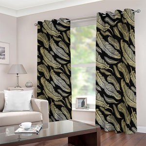 Gold And Black Feather Pattern Print Blackout Grommet Curtains