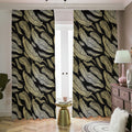 Gold And Black Feather Pattern Print Dimout Pencil Pleat Curtains