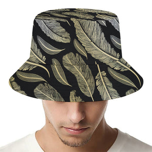 Gold And Black Feather Pattern Print Bucket Hat