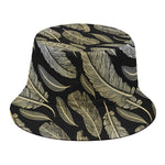 Gold And Black Feather Pattern Print Bucket Hat