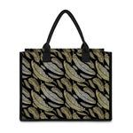 Gold And Black Feather Pattern Print Canvas Tote Bag