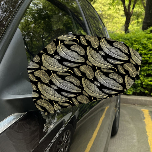 Gold And Black Feather Pattern Print Car Side Mirror Covers