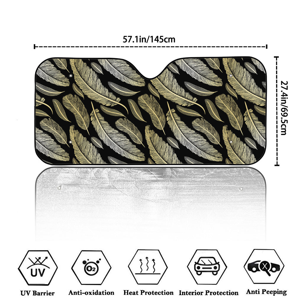 Gold And Black Feather Pattern Print Car Windshield Sun Shade